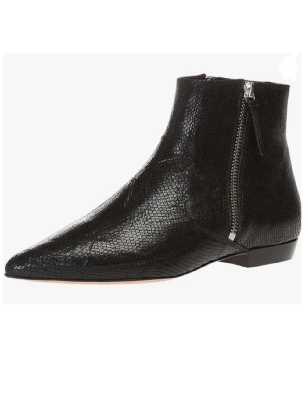 XYD Black Texture Pointed Toe Ankle Boots Low Heel Double Side Zipper Dress Shoe